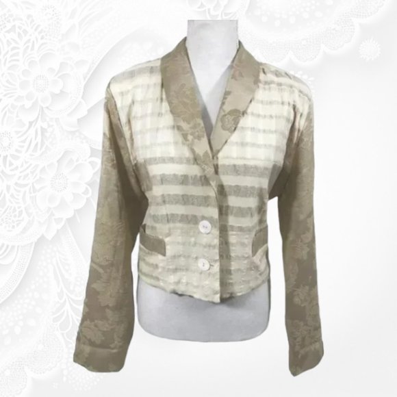 Vintage Brocade Blazer Jacket Cream Women M - Picture 2 of 12